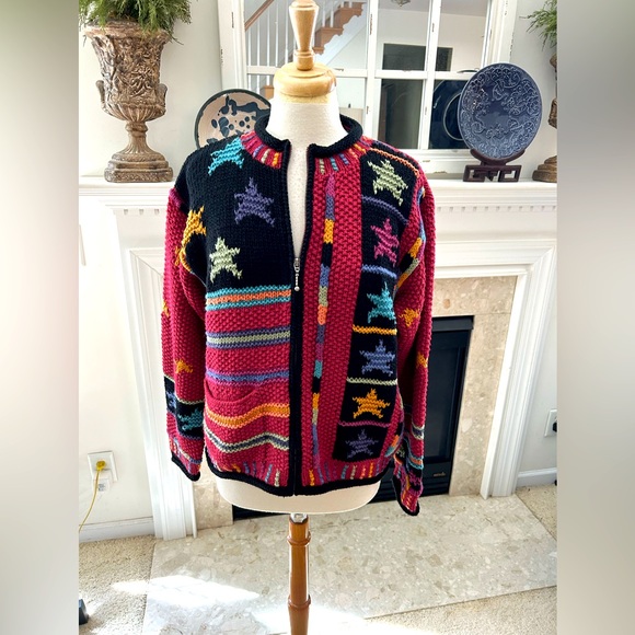 Coldwater Creek Red Multicolor Knit Sweater - Picture 1 of 7